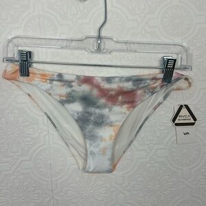 NWT RVCA Low Rise Medium Coverage Hipster Bikini Bottoms Swim Pink Watercolors